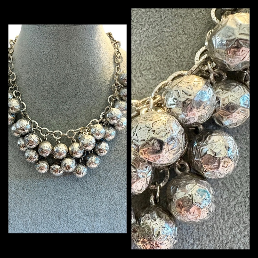 Vintage Silver-tone Dangle Metallic Ball Costume Necklace